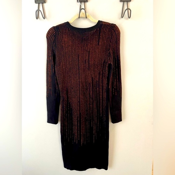 McQ by Alexander McQueen Dresses & Skirts - McQ by Alexander McQueen, XS, black and orange ribbed midi longsleeve dress EUC